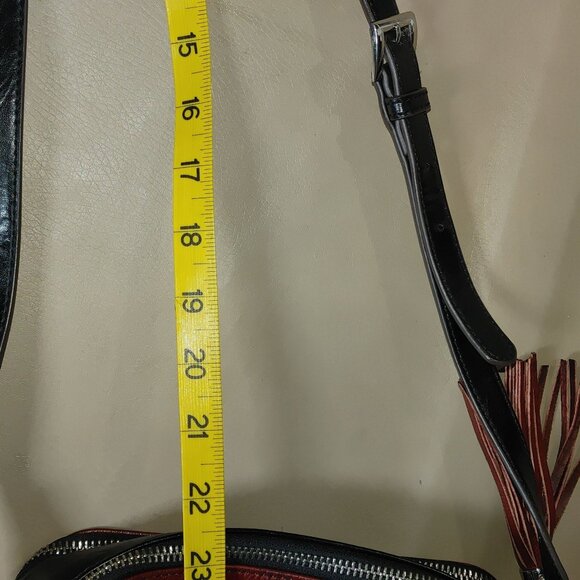 Clarks Red Croc Embossed Leather Crossbody Bag Tassel Accent Striped Lining - Picture 9 of 12